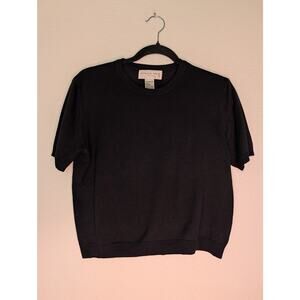 August Silk 100% Silk Black Knit Crewneck Top L Chic Minimalist Capsule *READ
